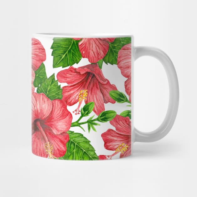 Red hibiscus watercolor pattern by katerinamk